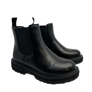Dunes Women's Chase Chelsea Leather Boot 7M US Chunky Black Military Thick Sole